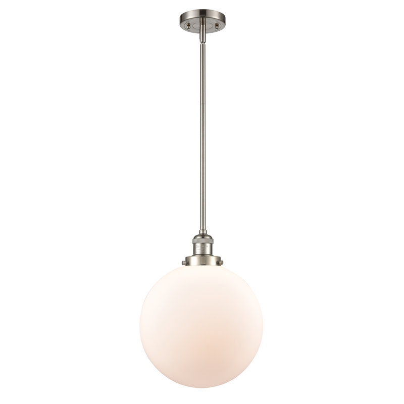 Luminaire suspendu sphère simple à 1 lumière Clermont, Blanc mat, DEL, Nickel satiné brossé