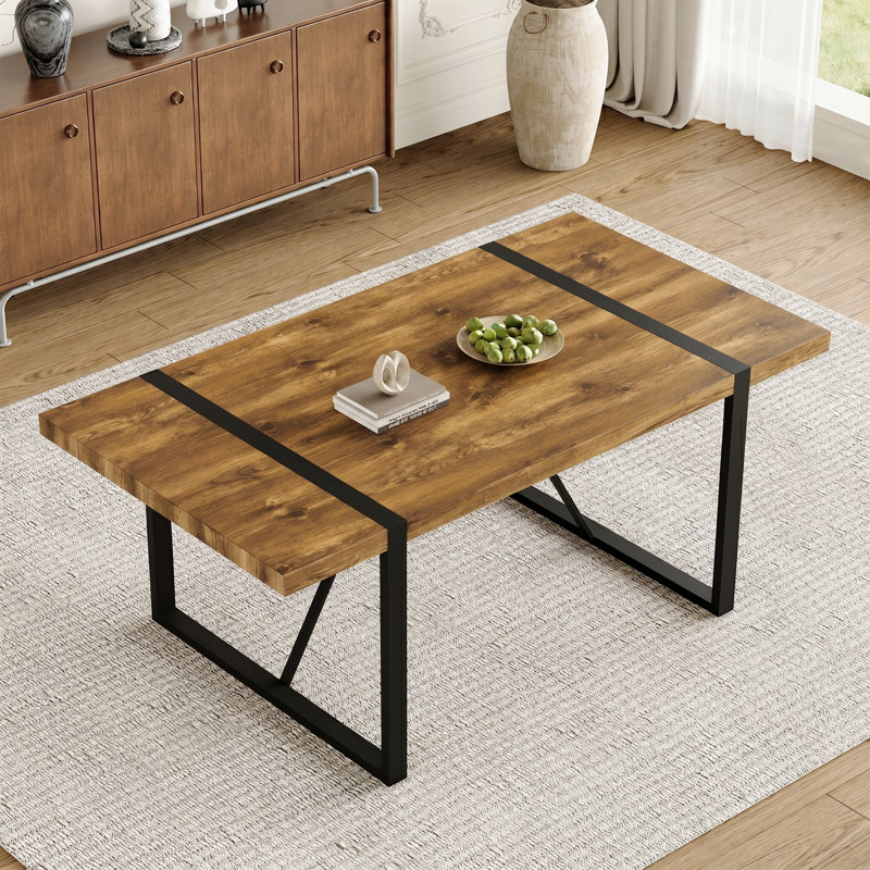 Wood Dining Table,  71"  Rectangular Table With Metal Frame & Natural Finish, Natural Wood