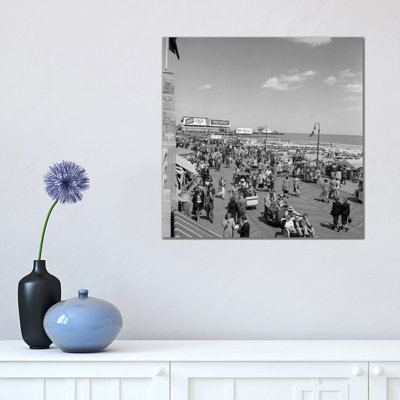 1950s Crowd People Men Women Children Boardwalk Atlantic City NJ USA by Vintage Images - Wrapped Canvas Print