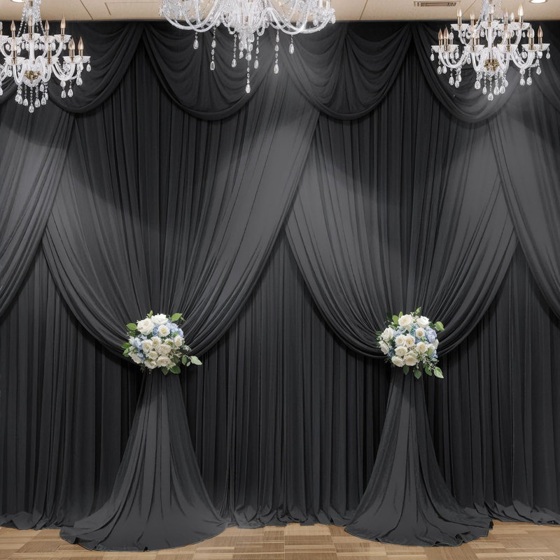 Wrinkle Free Wedding Backdrop Curtains 4 Panels, Black