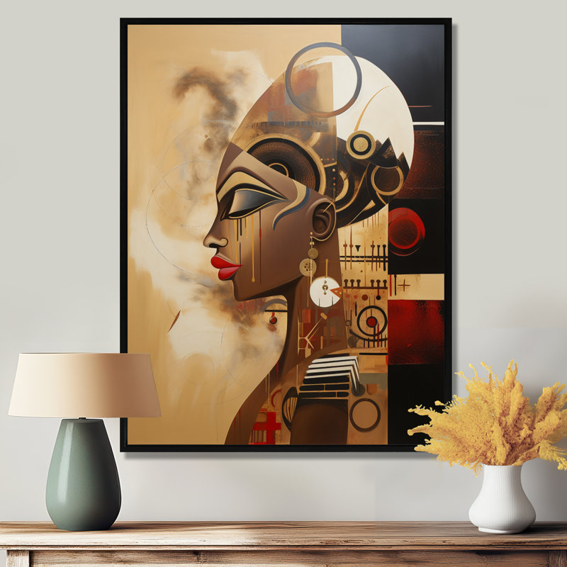 Contemporain, ébène, portrait rétro, collage - masque africain, H 20 po x l 12 po x P 1 po, Cadre flottant noir