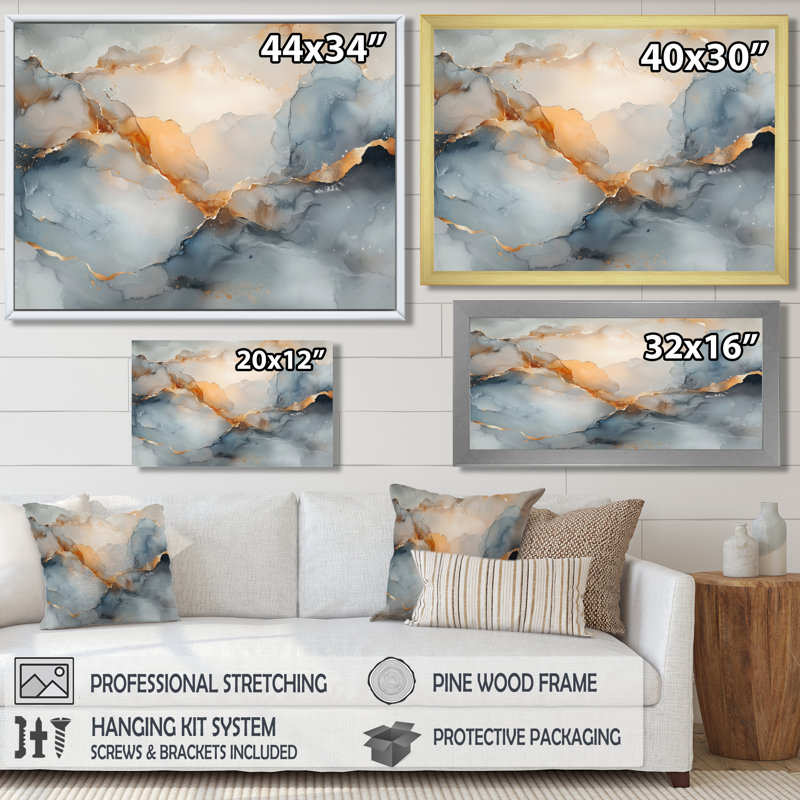 Amann - Abstract Wall Art, H 12 po x l 20 po, Cadre flottant, Doré