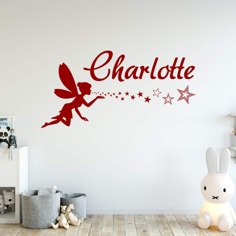 Décalcomanie murale personnalisable nom personnalisé fée, H 16 po x l 32 po, Bourgogne