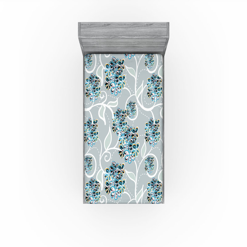 Drap-housse orange Ambesonne, Drap-housse pour lit simple TG, Bleu ciel / gris / floral abricot