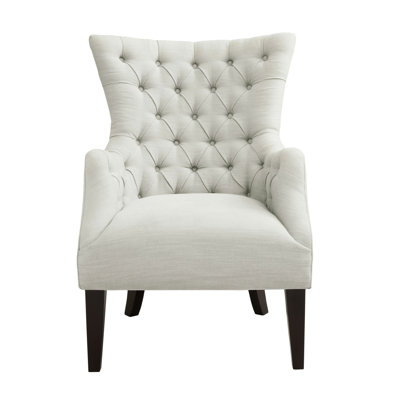 Wing Chair In With Solid Wood And Button Details, Birch Leg Finish High Density Foam Frame