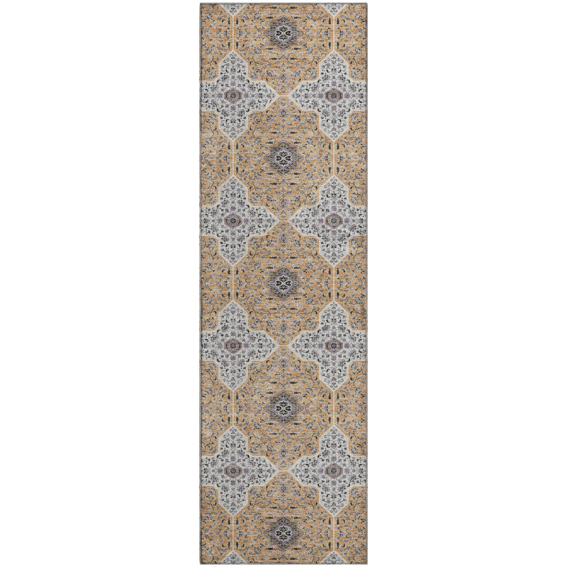 Tapis oriental lavable à la machine de qualité supérieure Mayfield AMF2410, Cuivre, Tapis de couloir 2 pi 3 po x 7 pi 6 po