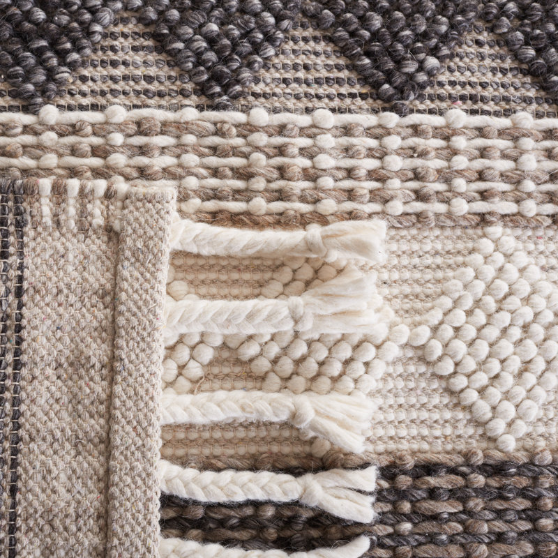 Ivory and Black Flat Woven Wool Area Rug, 8' x 10'