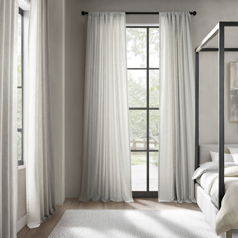 Farmbry Simply Faux Linen Curtains Pair - 2 Panels - Light Filtering Window Curtains, Light Sand, 50" W x 84" L