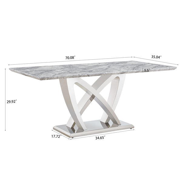 Latitude Run® Modern 70" Marble Dining Table With Stainless Steel Frame ...