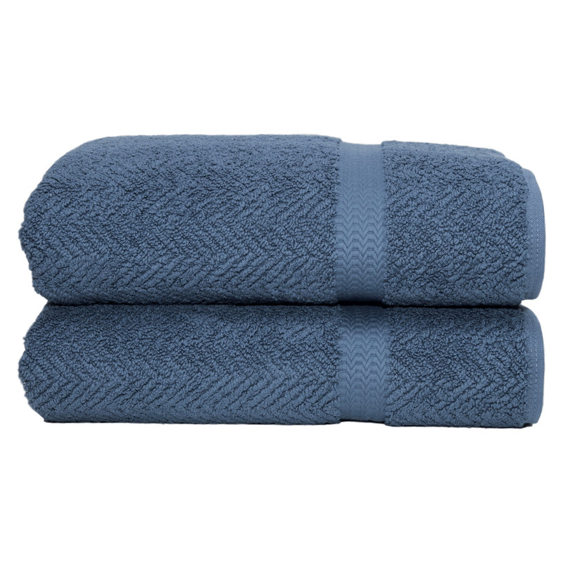 Drap de bain en coton Herringbone, Bleu minuit