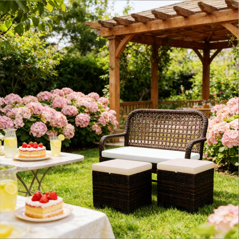 Set of 2 Ottoman, Outdoor Ottomans, Blanc, crème