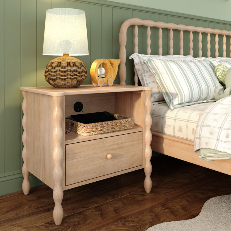 Jenny Lind Cubby Nightstand with 1 Drawer & Electrical Outlet, Blonde, Beige