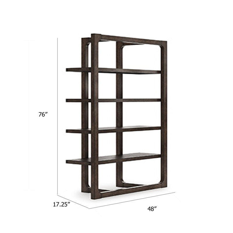 Bibliothèque moderne Kemu, 4 tablettes ouvertes, bois brun foncé rustique de 76 pouces