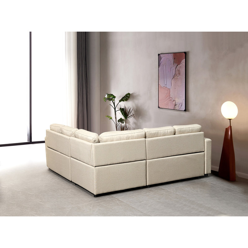 Sectional Sofa Bed, Beige Polyester
