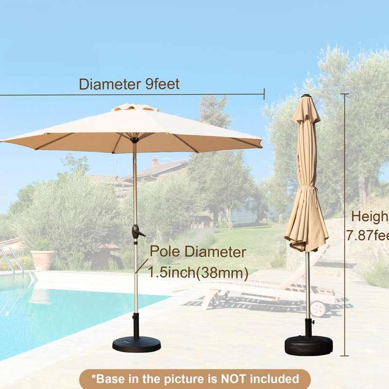 Parasol de patio de 9 pi - résistance, imperméabilité, inclinaison facile, pour le jardin, la terrasse, la cour arrière, la piscine beige bloquant, 8