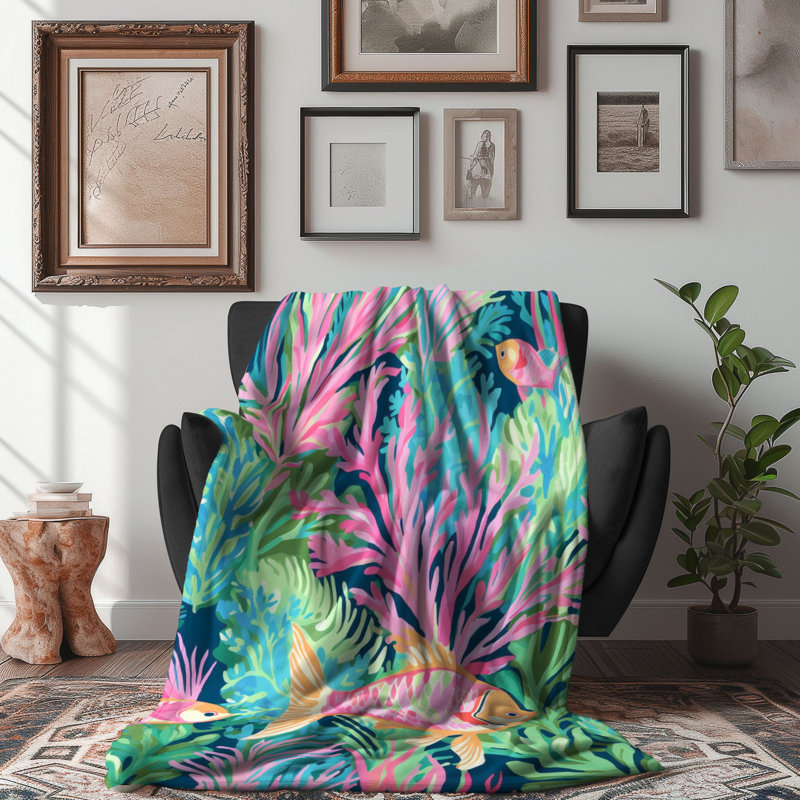 Motif de balise maritime - 1 pièce Sherpa Premium, L 60 po x L 80 po, Motifs de poissons côtiers