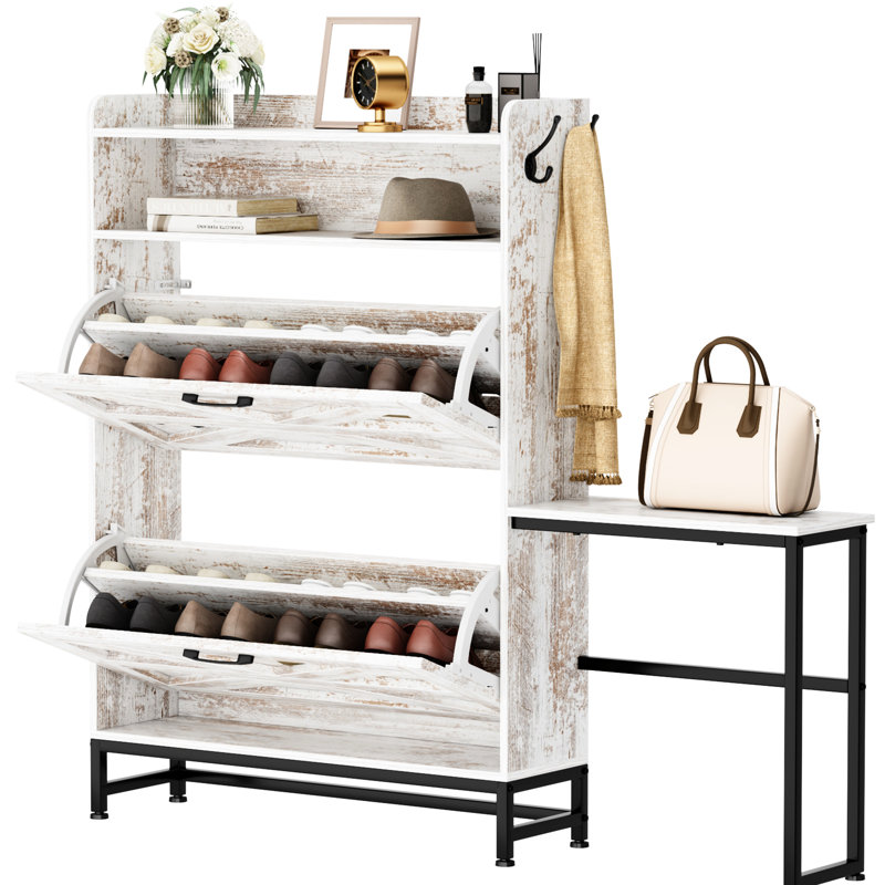 Armoire à chaussures grande capacité: blanc, avec armoire de rangement blanche à tiroir amovible - Polyvalent pour les couloirs