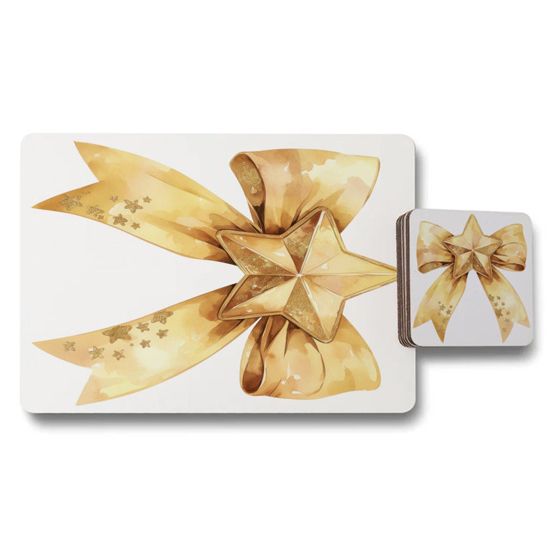 Gold Leaf Star Bow Collection Placemat Coaster Set