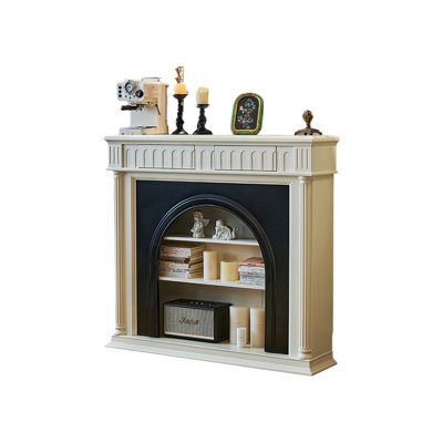 Beige + Black Solid Wood Freestanding Fireplace