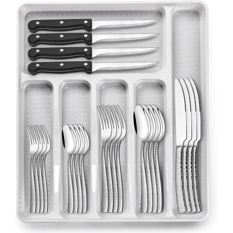 49-piece Wave Hammered Silverware Set With Organizer 