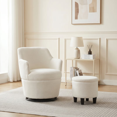 360° Modern Swivel Barrel Chair with Storage Ottoman