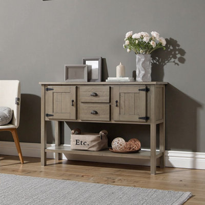 Console de rangement en bois avec 2 tiroirs, armoires et tablette inférieure