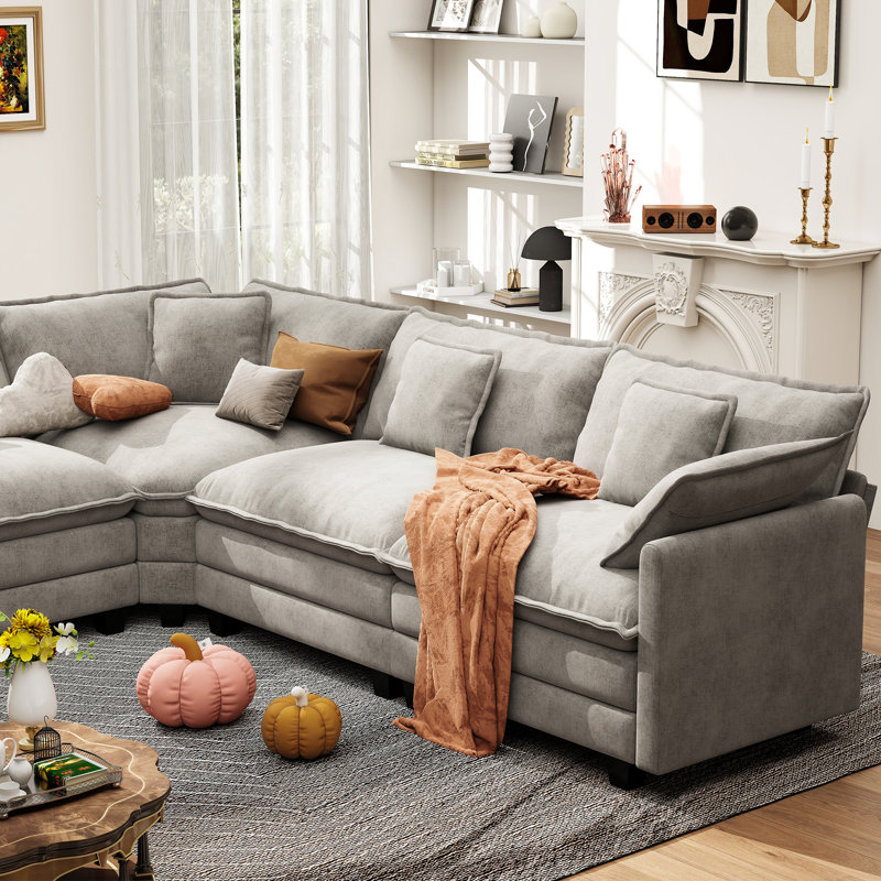 Canapé modulaire en U en chenille de 111,5 po avec deux repose-pieds George, Gris
