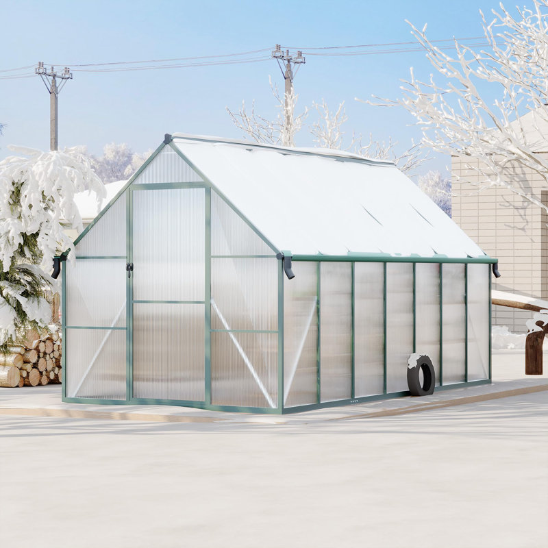 Aluminum-Framed Polycarbonate Greenhouse with Roof Vent, Heavy Duty Quick Setup Outdoor Garden Greenhouse Kit, Black 2