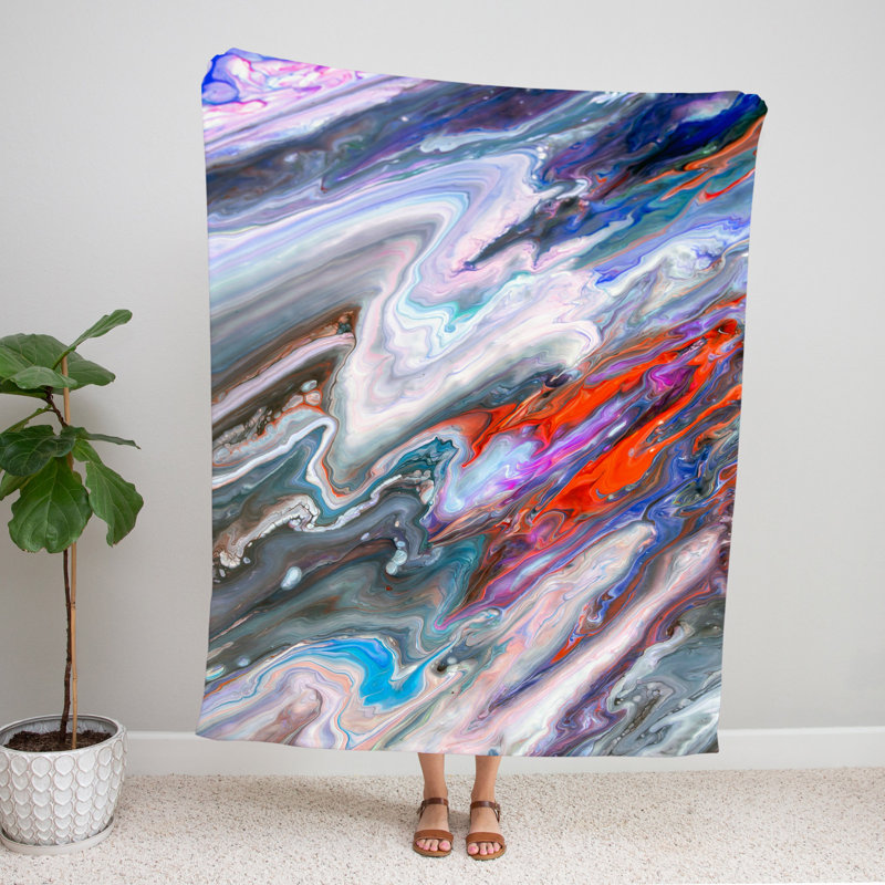 Throw Blanket, 68" W x 80" L, Abstract, Purple/Orange/Gray