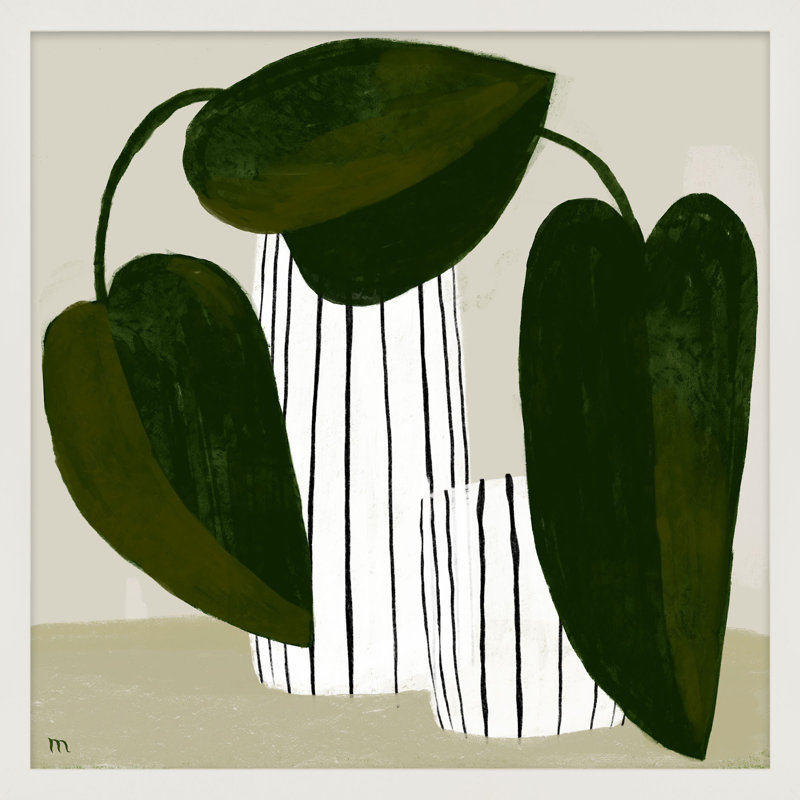 Vases rayés Juba - Peinture sur papier, H 24 po x l 24 po x P 1,25 po, Cadre blanc