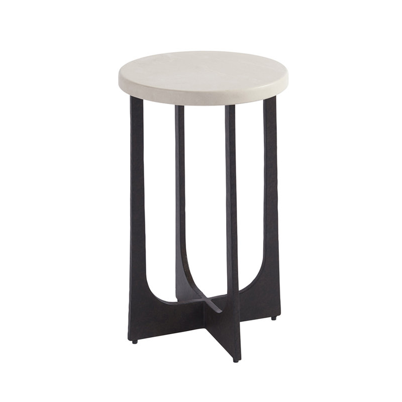 Transitional Crossed U-Shaped Bronze Metal & Stone Round Table