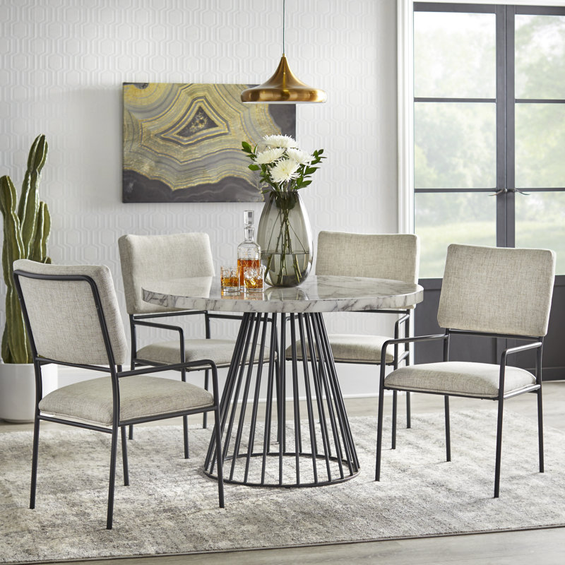 Emmo 4 - Person Faux Marble Top Dining Set, 5 Pieces: 1 Table, 4 Chairs