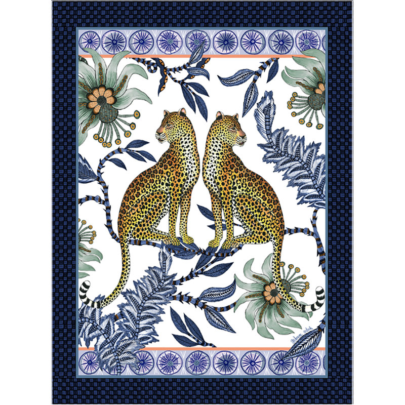 Ardmore 'Lovebird Leopards' Cotton Tea Towel