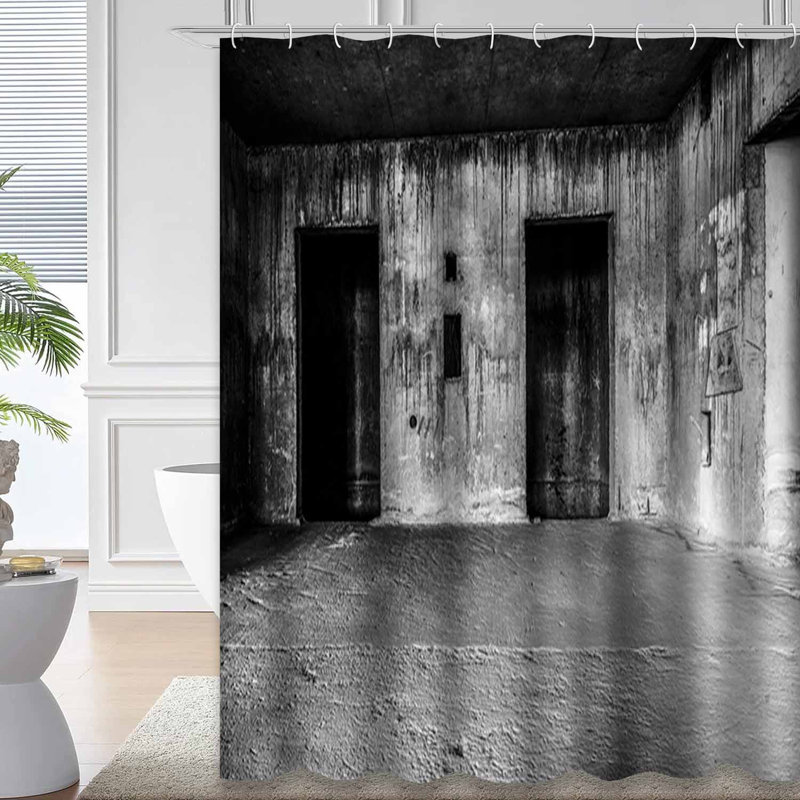 Rideau de douche noir avec 12 crochets Building Ghost Living, L 72 po x l 84 po