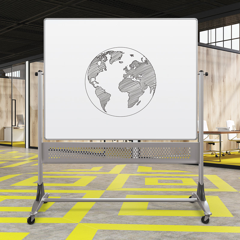 Platinum Reversible MooreCo Porcelain Freestanding Metal Whiteboard, Porcelain Markerboard - Both Sides