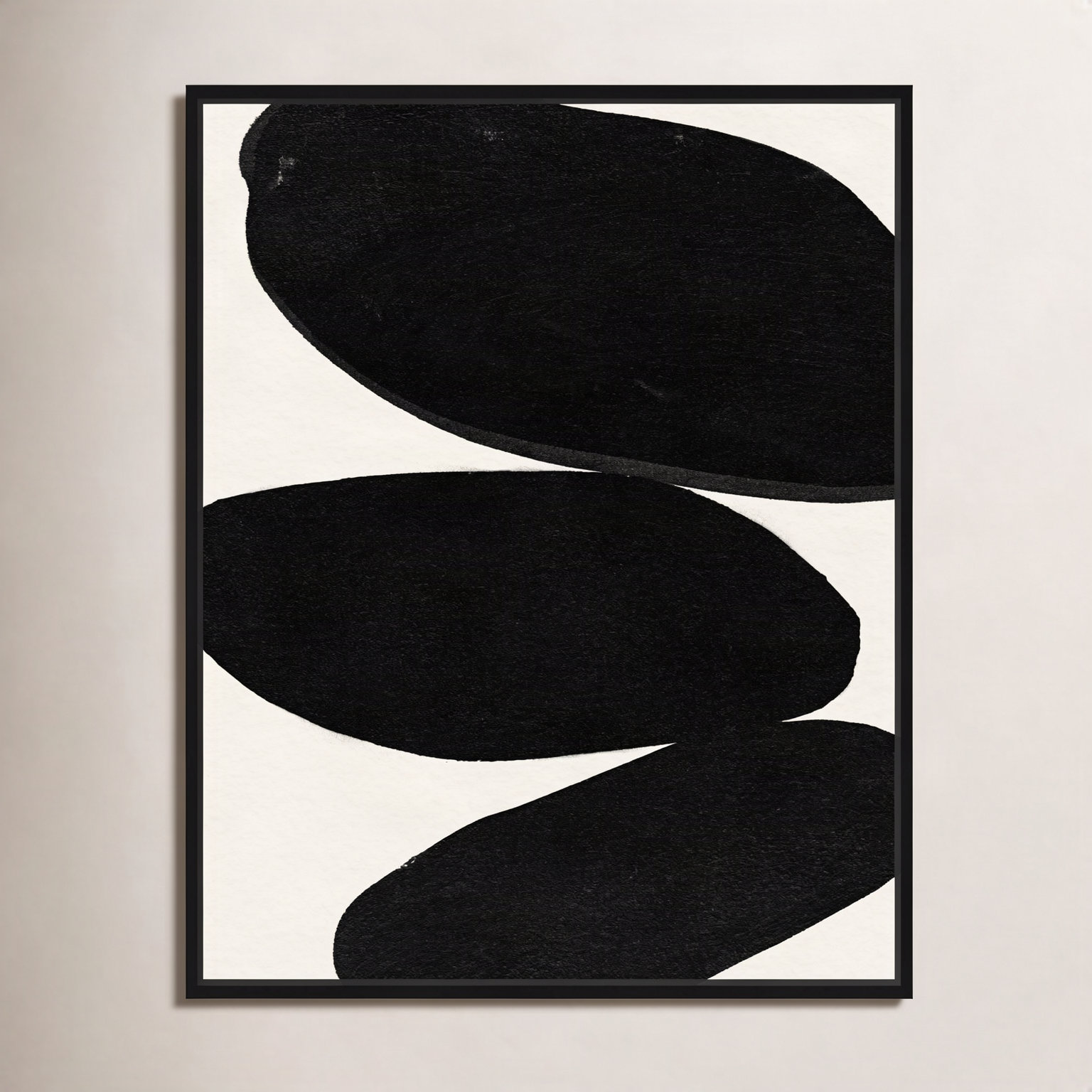 Beige and Black Abstract Modern Print, Black, 25" H x 21" W