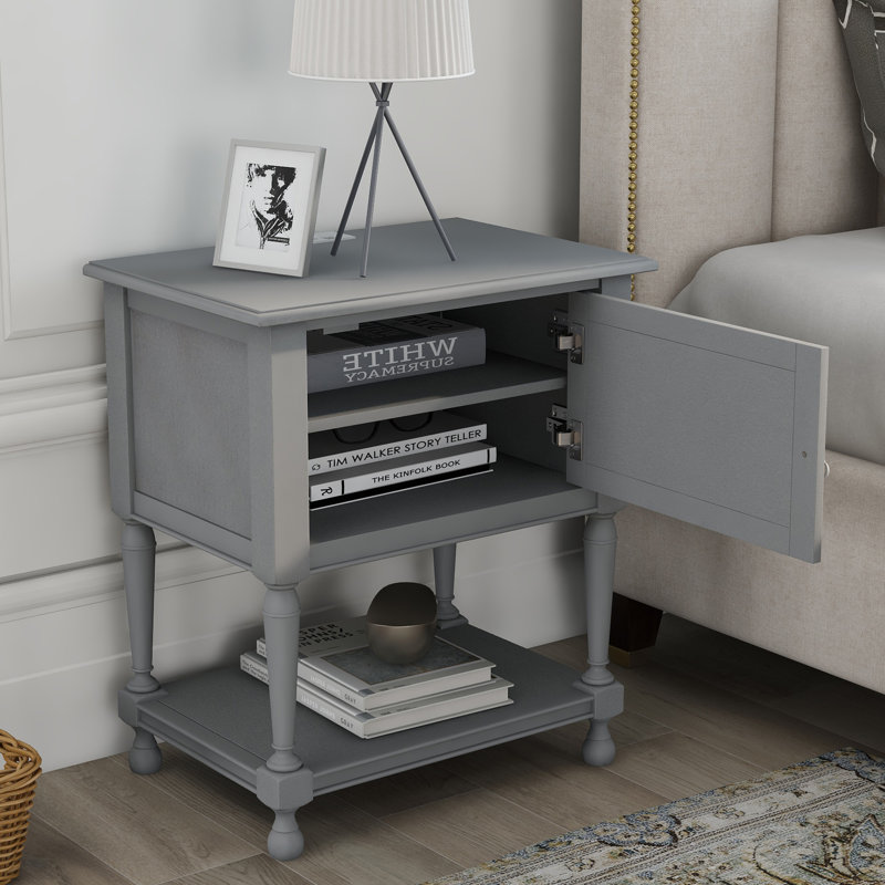 Table de chevet en bois massif Ambere, Gris