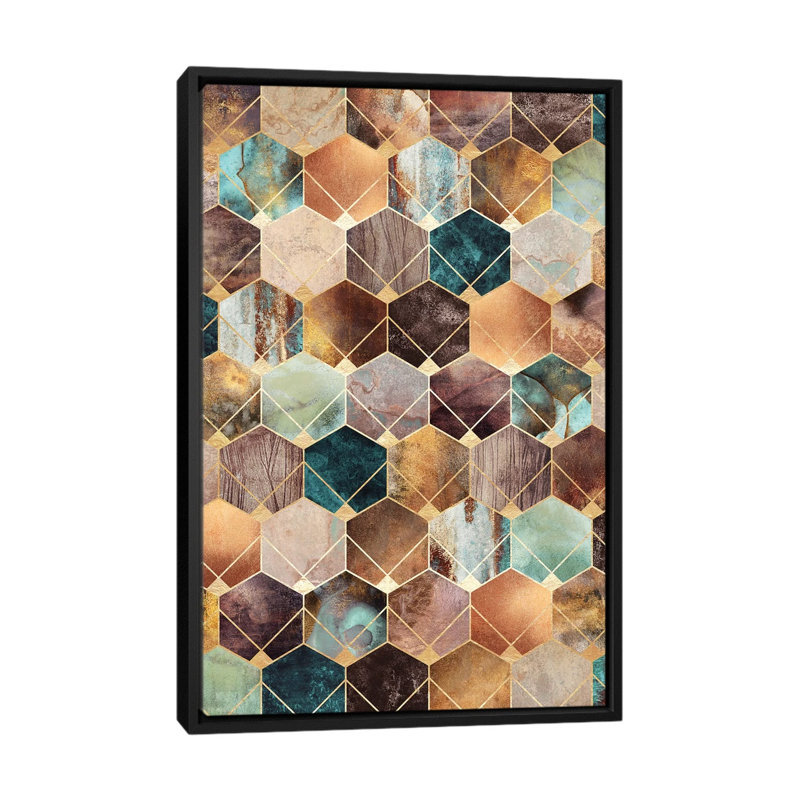 «Natural Hexagons and Diamonds», impression sur toile, H 26 po x l 18 po x P 1,5 po, Toile avec cadre noir, Pas de tapis