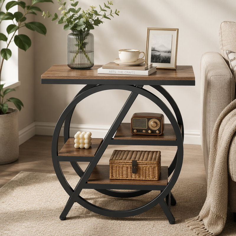 Table de bout à 4 niveaux, petite table d'appoint avec tablettes de rangement, Marron clair