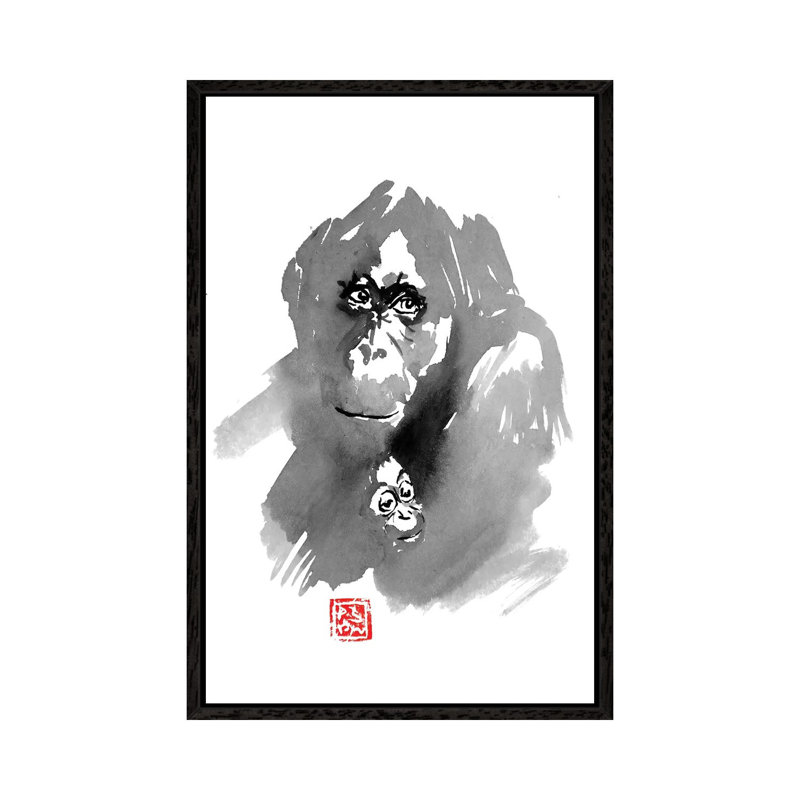 Orangutan Family 1 Piece Wall Art on Canvas, 152.5 cm H x 101.5 cm W, Black Framed