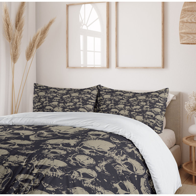 Queen Dark Brown Skull Graphic Microfiber Duvet Cover Set