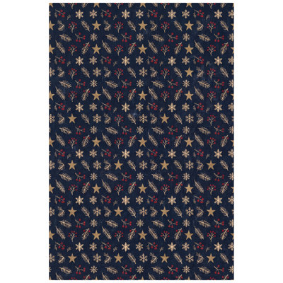 Tapis de Noël Dilek Look rétro bleu marine, rouge, crème, antidérapant, à poils courts, intérieur, extérieur, animaux de compagnie, salon, chambre à coucher, salle à manger, vestibule, vestibule, bureau, tapis de Noël, tapis lavable