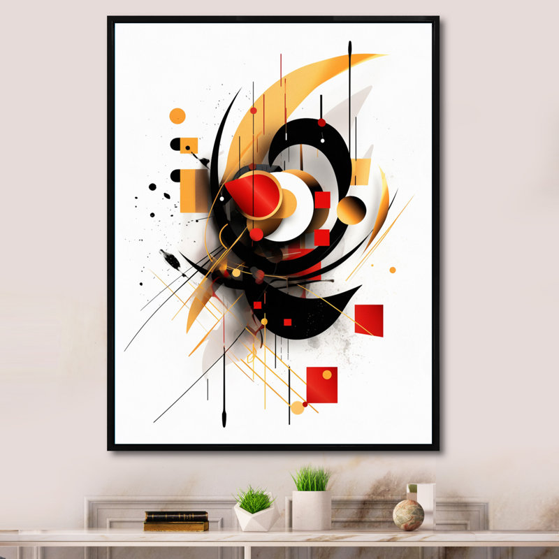 Symphonie abstraite rouge et noire sur toile, Cadre flottant noir, H 20 po x l 12 po x P 1 po