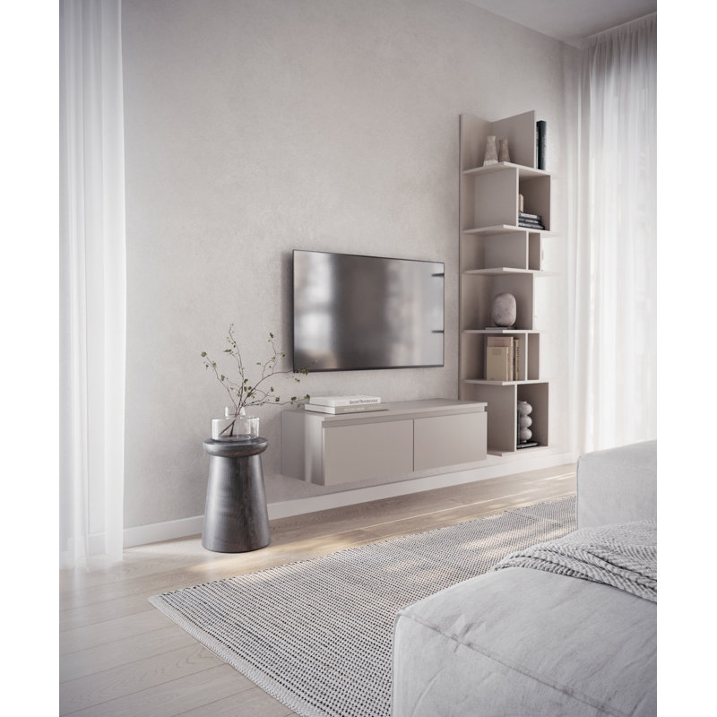 Syvanna Wall-Mounted TV Cabinet, Cashmere, 28.4cm H x 100cm L x 31.8cm W