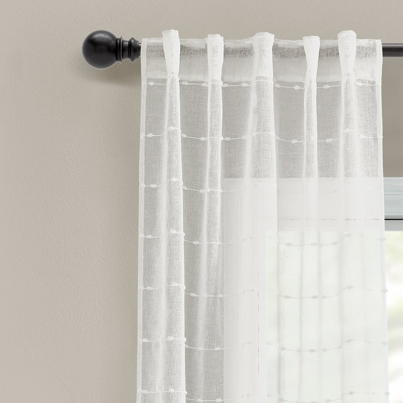 White Sheer Polyester Rod Pocket Back Tab Window Curtain Panels