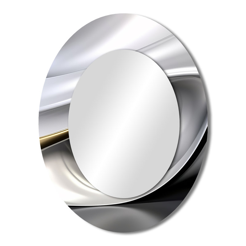 Gold White Infinite Ripples - Large Oval Wall Mirror On Metal, 43" x 33"