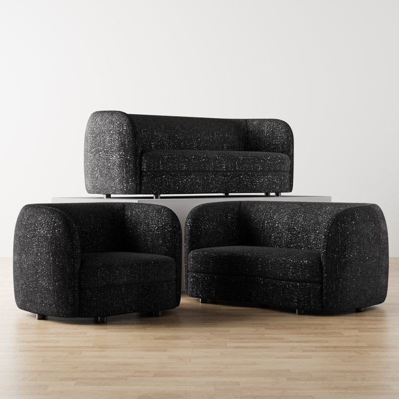 Ensemble de salon Celal, Noir, 3 pièces: chaise, causeuse, canapé