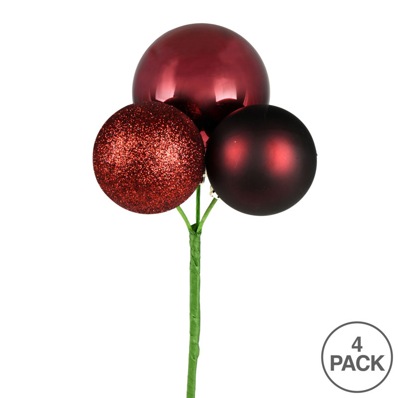 Vickerman 18" Ball Ornament Christmas Pick, 4 per Bag, Burgundy