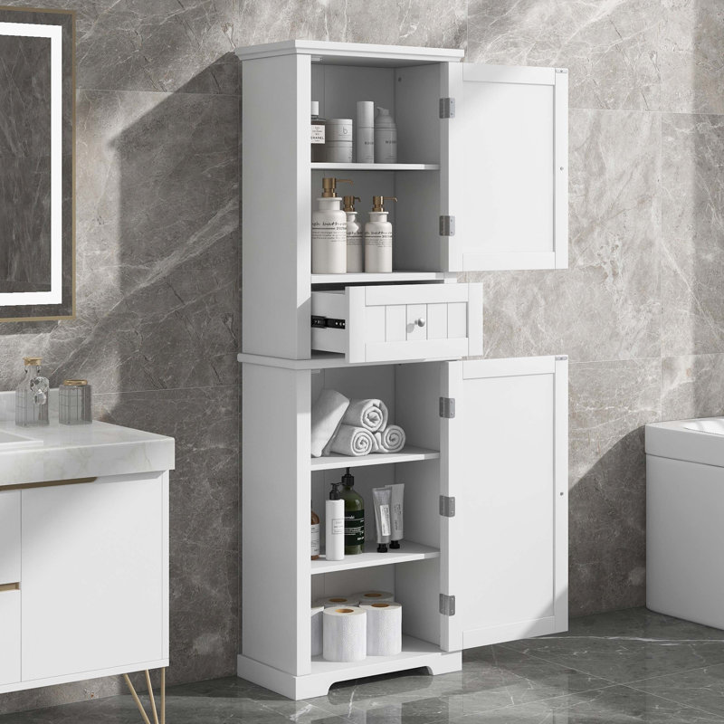 Chavious Bathroom Cabinet with Drawer, Freestanding Linen Cabinet Washroom Cabinet, Bathroom Storage Cabinet with Adjustable Shelf for Bathroom Living Room