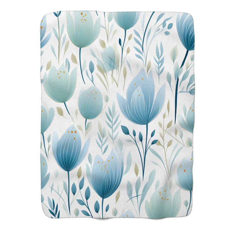 Blue Botanics - Couverture sherpa de qualité supérieure 1 pièce, Lit simple